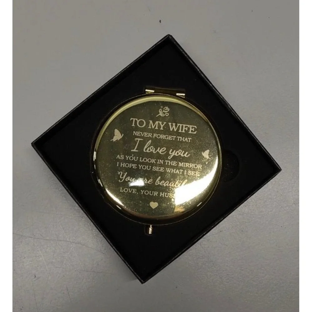 To My Wife Engraved Gold Compact Mirror Gift from Husband Anniversary Birthday
